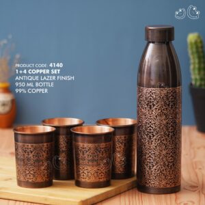 PNI-4140 Antique Laser Finish 1+4 Copper Bottle Set
